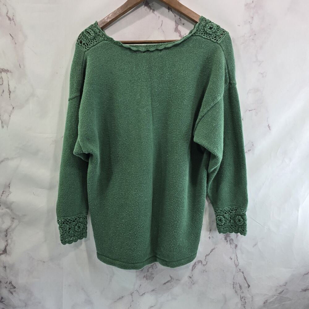 Vintage Sweater Womens Large 90s Green Oversized Coastal Cotton Ramie Crochet - Picture 6 of 12